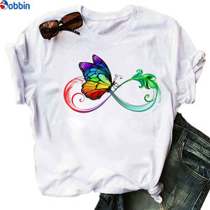 T-shirt imprimé pour femme à manches courtes, motif rose et papillon, coupe ample et respirante, grandes tailles - Product Image 3