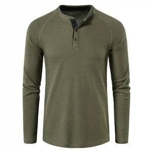 Camiseta Henley de Algodón con Textura Waffle para Hombre, Talla Grande, Cuello en V, Manga Larga, Estilo Casual, Color Sólido, Otoño, Transpirable - Product Image 4