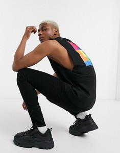 Men's Black Sleeveless Tank <b>Top</b> With <b>Rainbow</b> Geometric Print Back Logo Casual O-Neck Style - Product Image 1