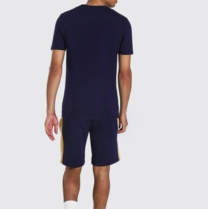 Men <b>Navy</b> Blue Short Sleeve <b>TShirt</b> With Gold And White Color Blocking Crew Neck Casual Summer Wear 100% Cotton on Wholesale Rates - Product Image 3