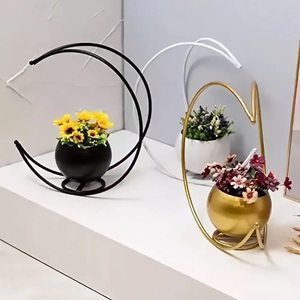 Metal Flower <b>Vase</b> with <b>Gold</b> Finish Geometric Half Moon Design Flower Pot Stand for Living Room Table Decor - Product Image 3