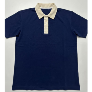 Chemise pour homme en coton corduroy uni avec logo sur le devant, col en V, manches courtes, ODM, pour l'été, avec col conçu pour un usage régulier - Product Image 2