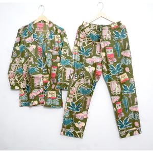 WBCI Ensemble pyjama 2 pièces en coton pour femme, manches longues, imprimé nœud, vêtements de nuit décontractés, pantalon long, taille élastique, doux - Product Image 6