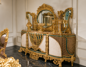 Majestic Baroque Style <b>Console</b> <b>Table</b> Set with Hand-Carved <b>Gold</b> Leaf High End Cream <b>Gold</b> <b>Console</b> Cabinet Premium Home Furniture - Product Image 6