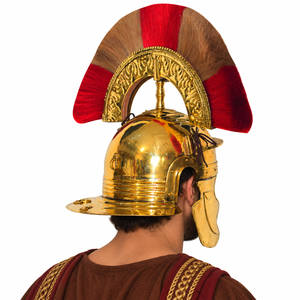 Casque de Centurion en laiton calibre 18, type Galea, avec plume bicolore et crête, pour reconstitution historique, style armure romaine, soudé - Product Image 3