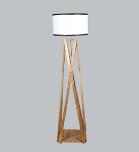 Lámpara de pie de lujo con pantalla de metal blanco y tela, base de madera, OEM, ODM, bajo MOQ, precio de fábrica, venta al por mayor, suministro a granel - Product Image 4