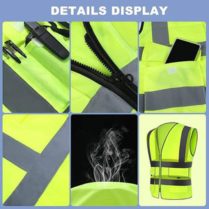 Hi-Vis Yellow Reflective Safety Vest Men's Breathable Polyester Casual Work Outerwear Summer Regular Fit Collarless - Product Image 3