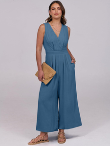 Combinaison décontractée à jambes larges pour femme, tenue une pièce douce, respirante, légère et confortable, prête pour l'été et la plage, en polyester/coton - Product Image 5