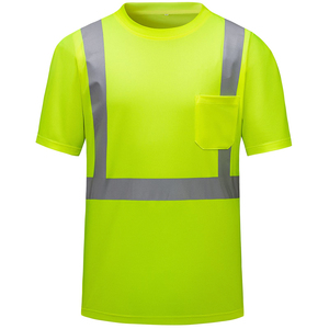 T-shirts haute visibilité pour hommes fabriqués en usine, écologiques, confortables, à séchage rapide, durables, avec bande réfléchissante verte - Product Image 2