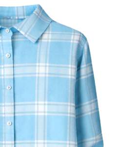 Robe chemise à manches longues à carreaux bleu ciel pour femme, robe midi décontractée à carreaux avec poches, fabricant OEM personnalisé - Product Image 5