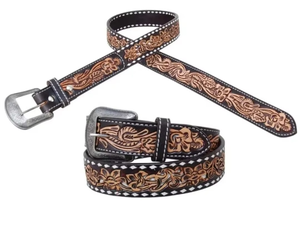 Cinturón Unisex Personalizado de 10 Piezas, Estilo Western, Cuero de Vaca de Primera Calidad, Diseño Floral Grabado a Mano, Envío Inmediato, Moda Casual de Negocios para Hombre - Product Image 1