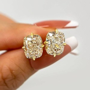 Moissanite 2CT Cushion Cut Diamond <b>Stud</b> <b>Earrings</b> For Women's 925 Sterling <b>Silver</b> Fine Jewelry For Anniversary Gift For Brides - Product Image 3