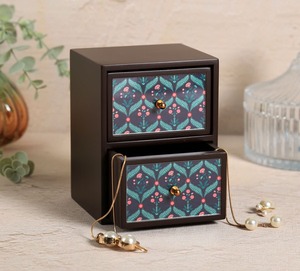 <b>Storage</b> Organizer for Desk Classic Style Stackable Design Wooden Jewelry Box with Double Drawers Floral Pattern office home use - Product Image 3