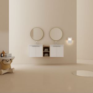 Mobile da Bagno con Chiusura Ammortizzata da 60 Pollici con Lavabo e Piccoli Ripiani Portaoggetti BVC07460WHLTK - Product Image 1