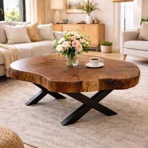 Handcrafted Modern Natural Antique <b>Epoxy</b> Log Wood <b>Coffee</b> <b>Table</b> Solid Design Durable for Small Apartment Living Room Home Use - Product Image 3