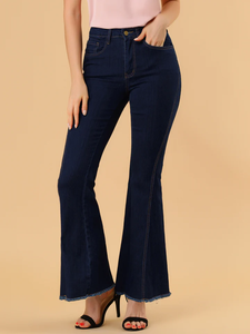 Pantalones de campana largos de mezclilla elásticos de cintura alta para mujer Diseño de jeans acampanados - Product Image 5