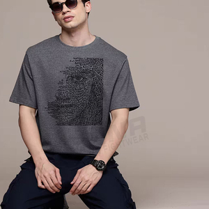 <b>Men's</b> Gray Short Sleeve V-Neck Casual T-<b>Shirt</b> 100% Cotton Breathable Plain Dyed Summer Wear - Product Image 4