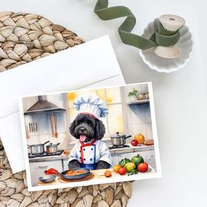 Whimsical A7 Tamaño 5x7 Perro de agua portugués el Chef Tarjetas de notas en blanco Paquete de 8 con sobres Tarjetas de felicitación - Product Image 2