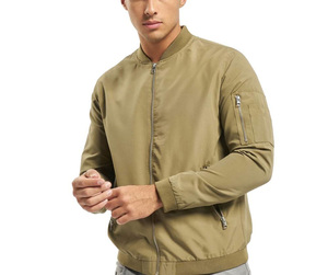 Men's Olive Green Bomber <b>Jacket</b> <b>With</b> <b>Zipper</b> Closure And <b>Pocket</b> Details Casual Autumn Wear Windproof Polyester Shell - Product Image 1