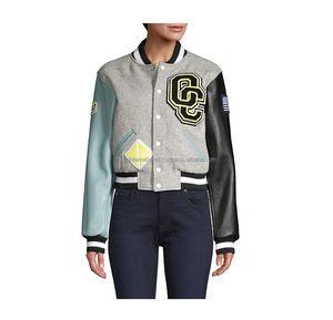 สองสีแขนหนังแท้ HIVJ223 Letterman ที่มีคุณภาพสูง Chenille เย็บปักถักร้อยผู้ชายตัวแทนแจ็คเก็ต - Product Image 4