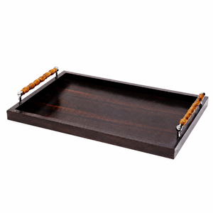 Plateau de service décoratif en bois de luxe avec poignées de qualité supérieure |   Plateau de présentation décoratif pour table basse, pour une décoration intérieure élégante - Product Image 1