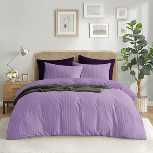 Juego de cama de hotel de hospital de tamaño Queen Premium 400TC 100% poliéster grado rayas sólidas sábana bajera plana 2 suave duradero fácil cuidado - Product Image 3