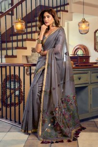 Magnifique et charmant sari en coton Khadi, Minakari, pur, de créateur, traditionnel, ethnique indien, pour mariée et fête, séchage rapide - Product Image 3