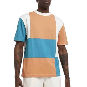 Camiseta de estilo callejero, camiseta azul y marrón Colorblocked, camisetas con estampado de logotipo personalizado para hombres y mujeres - Product Image 1