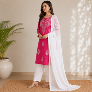 <b>Women</b> Lavender Straight <b>Kurti</b> with Elegant White Floral Print Buy Direct From Supplier - Product Image 2