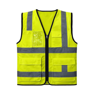 Chaleco de Seguridad de Alta Visibilidad para Hombre, Reflectante, de Poliéster, Cuello en V, Informal, para Verano, Color Sólido, 4 Bolsillos, Cierre de Cremallera - Product Image 4