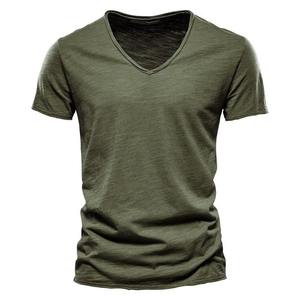 Camiseta de Manga Corta con Cuello en V para Hombre, Corte Ajustado, Color Sólido, Tejido de Punto, Estilo Casual - Product Image 5