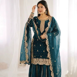 Ensemble palazzo de luxe ethnique pour mariage et collection festive - Product Image 1
