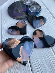 Luxury <b>Epoxy</b> Resin Coaster Set With Marble Effect Pattern For Coffee <b>Table</b> Dining <b>Table</b> Decoration And Heat Resistant Protection - Product Image 4