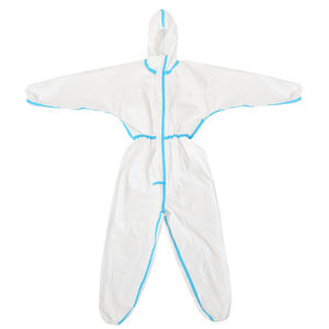 Combinaison de protection blanche avec capuche et bordure bleue, combinaison intégrale pour vêtements de travail de sécurité - Product Image 1