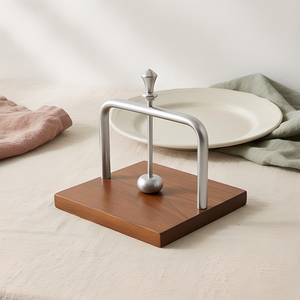 <b>Wood</b> & Metal Napkin Holder Featuring Brushed Silver Arch Stand And Weighted Arm With <b>Finial</b> Top For Modern Kitchen Tabletop - Product Image 5