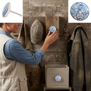 Bouton de meuble rond en céramique, motif papillon bleu, His Label, moderne, écologique, poignée de tiroir pour chambre à coucher - Product Image 6