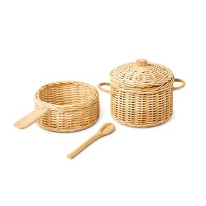 Jouets de cuisine en bois sélectionnés pour enfants, pour jeux de rôle, faits à la main, en rotin naturel, avec casseroles et poêles. - Product Image 1