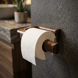 Porte-rouleau de papier toilette en bois moderne et réutilisable, support mural pour un seul rouleau, rangement de salle de bain - Product Image 1