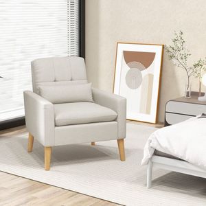 Poltrona Moderna con Cuscino Lombare e Gambe in Legno di Gomma Naturale, Comoda Sedia Relax per Soggiorno - Product Image 3