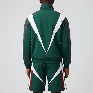 Custom Screen Printed Logo 100% Nylon Relaxed Fit Windproof & Waterproof Short Set Two Piece <b>Hip</b> Hop Style Panelled Tracksuit - Product Image 3