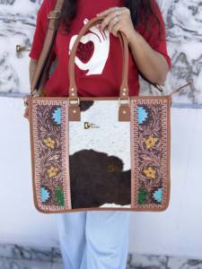 Sac fourre-tout en cuir sculpté à la main par un designer, élégant sac à main en cuir, sacs en cuir de vachette pour femmes, multi-usages - Product Image 2