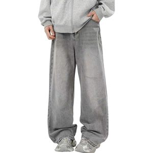 Jeans baggy streetwear pour hommes, coupe ample, jambe large, denim délavé vintage, style hip-hop, fournisseur en gros - Product Image 1