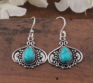 Pendientes de Turquesa Natural Vintage, Plata de Ley 925 Maciza, Hechos a Mano, Regalo Único para Mujer - Product Image 3