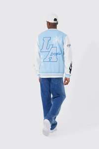 Sky Color Men's Street Wear Parche de impresión personalizado Chaquetas Universitarias de Trabajo Chaqueta de béisbol de hombre personalizada al por mayor en blanco de gran tamaño Varist - Product Image 2