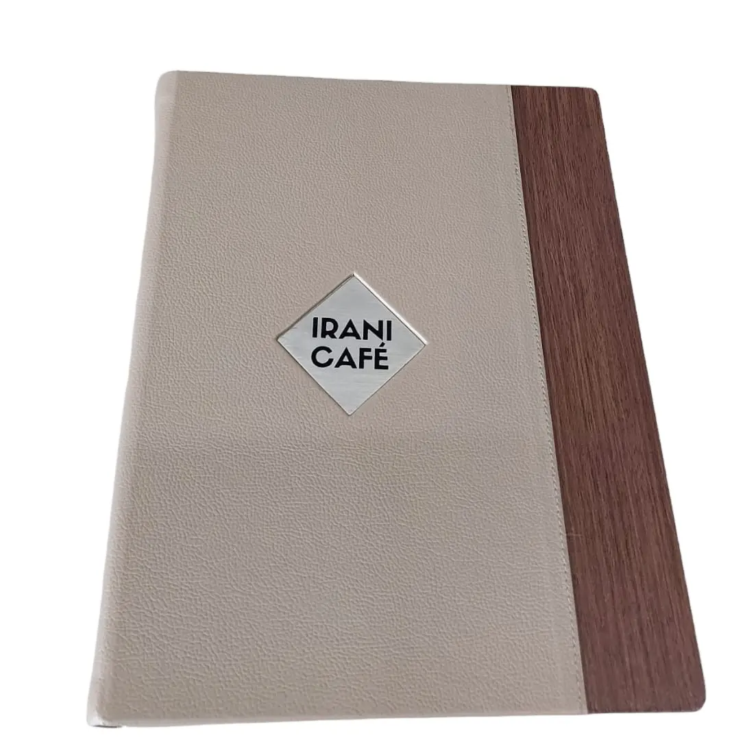 ספר תפריט מסעדה באיכות גבוהה עיצוב פרימיום של דמוי עור עם לוגו למינציה מעץ על ידי מוכר הודי