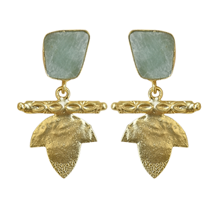 Boucles d'oreilles pendantes en Amazonite plaqué or 18 carats faites à la main, forme végétale classique et tendance, bijoux unisexe en alliage de laiton, sertissage clos, style bohème chic - Product Image 1
