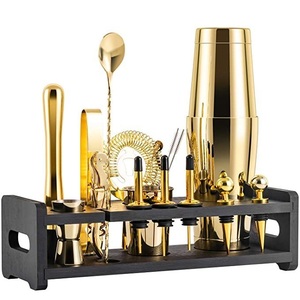 Ensembles d'outils de barman en acier inoxydable durable avec support en bois pour les fêtes, barware complet, ensembles d'outils de bar à cocktails - Product Image 3