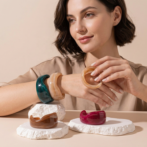 Resin Flower Bangle Bracelets Shape Custom Color Fashion Artistic Jewelry Teal Brown Pink Beige Colors Handmade Sculpture - Product Image 1