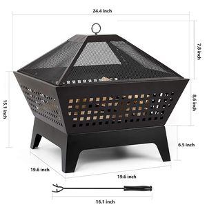 Modern Outdoor Fire Pit with Spark Screen Freestanding Iron <b>Wood</b> <b>Burning</b> <b>Garden</b> Fireplace - Product Image 2