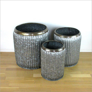 Galvanized Metal Planter Bucket Rustic Ribbed Zinc Flower <b>Pot</b> Indoor Outdoor Garden Tub Decorative Plant <b>Pot</b> with Handle Planter - Product Image 3